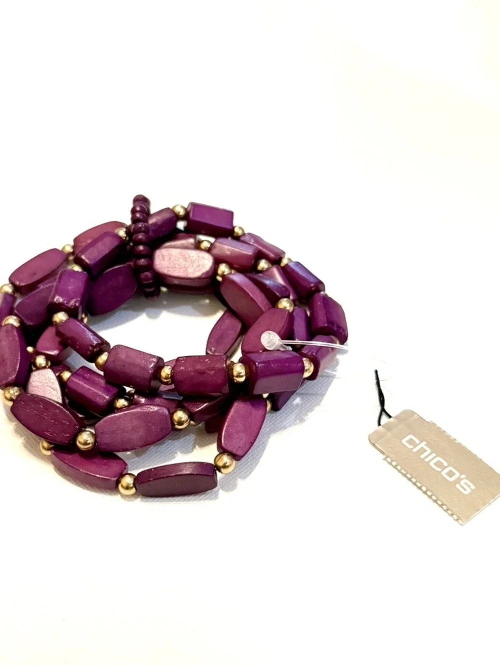 CHICO'S Plumb Purple Beaded Stretch Bracelet Set NWT